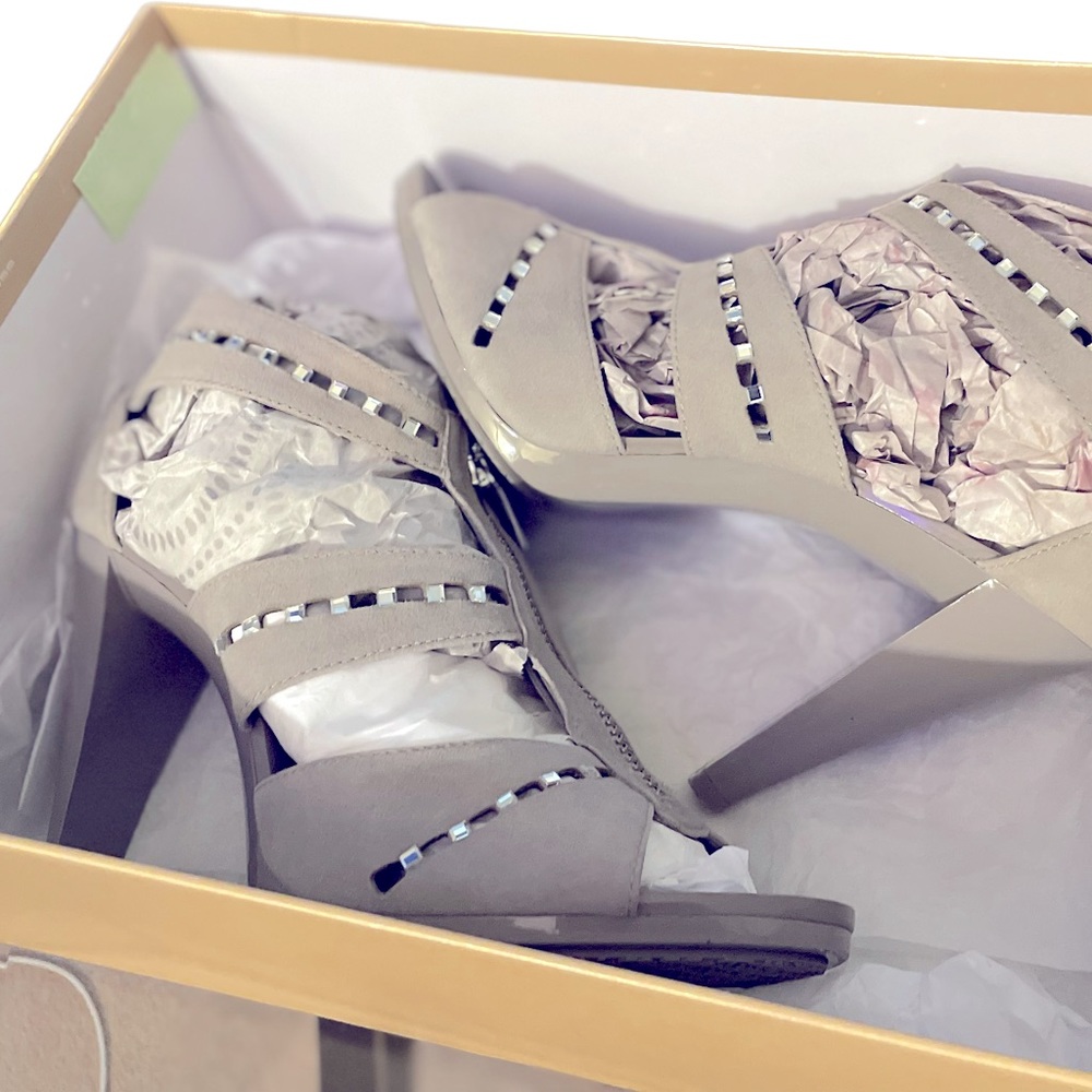 Size 8 Grey with Stone accented Michael Kors Berkeley Punch Suede Hot Fix Shoes